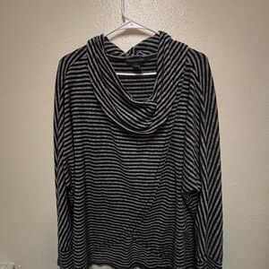 Chelsea & Theodore Black and Gray Striped Cowl Neck Sweater